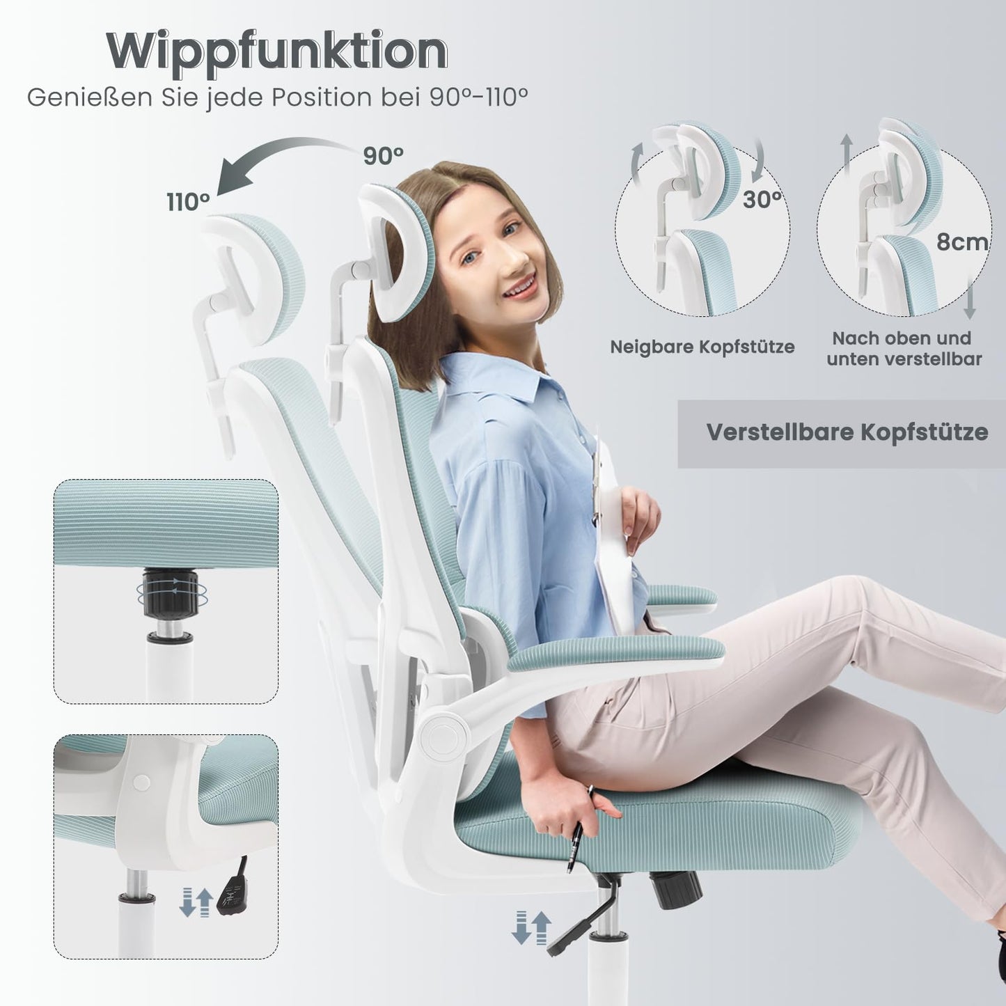 WOLTU ergonomischer Bürostuhl mit Netzstoff & Lendenstütze, Blau