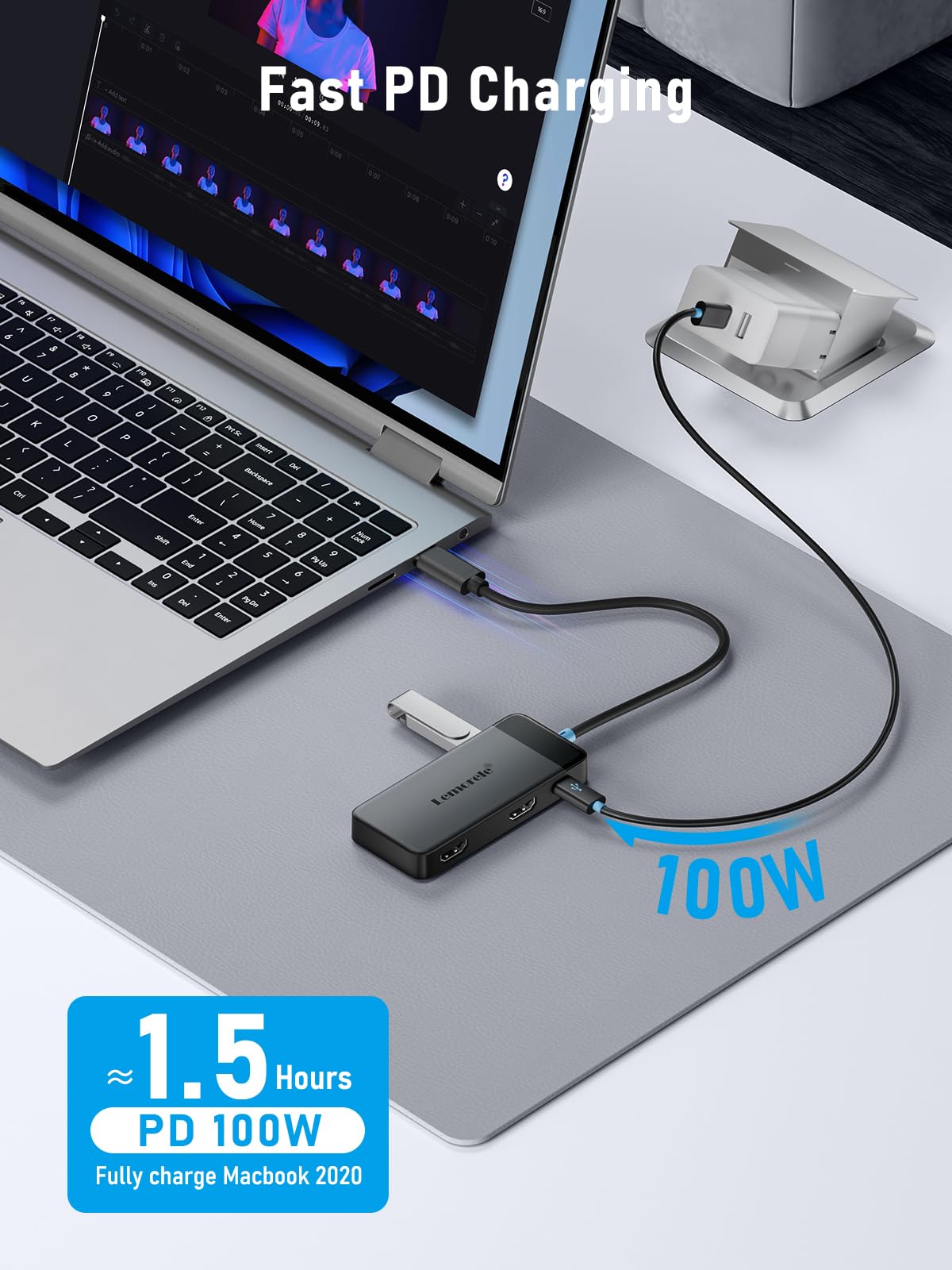 Docking Station USB C Hub Dual HDMI, 2024 Upgrade Lemorele USB C Dock 2*HDMI Adapter 4K, 3 USB 3.0/2.0, PD 100W für Windows, MacBook, Dell, HP, Surface