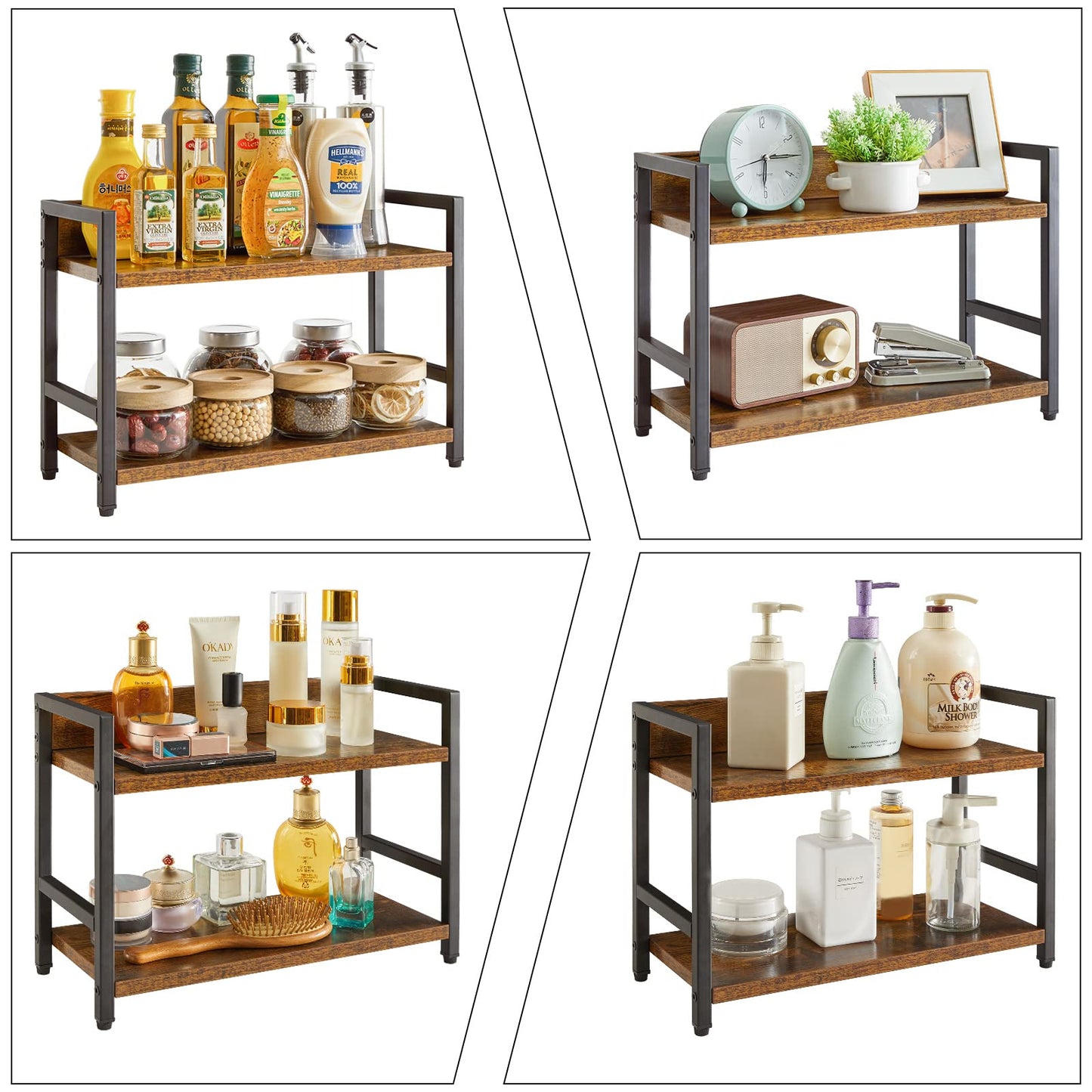 IBUYKE Gewürzregal mit 2 Ebenen, Küchenregal, für Arbeitsplatte, Schreibtisch Organizer,Aufbewahrung für Gewürze,für Küche, Wohnzimmer, Büro, vintagebraun TLJ002H