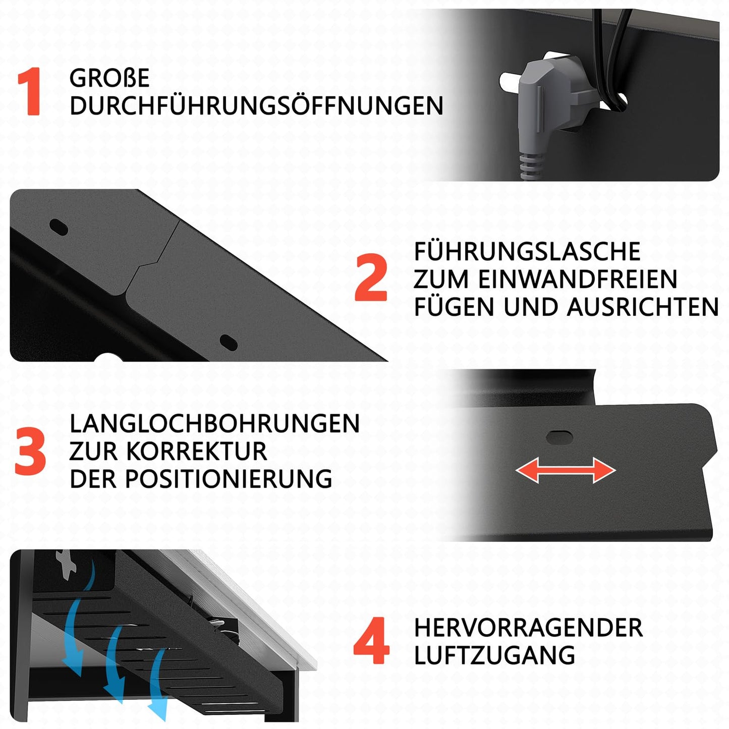 iVengo® XL Kabelkanal Schreibtisch TÜV-geprüft [2x50cm] für ideales Kabelmanagement Schreibtisch - geräumige Kabelführung Schreibtisch [2er Set] - robuste & smarte Kabelwanne Schreibtisch - Schwarz