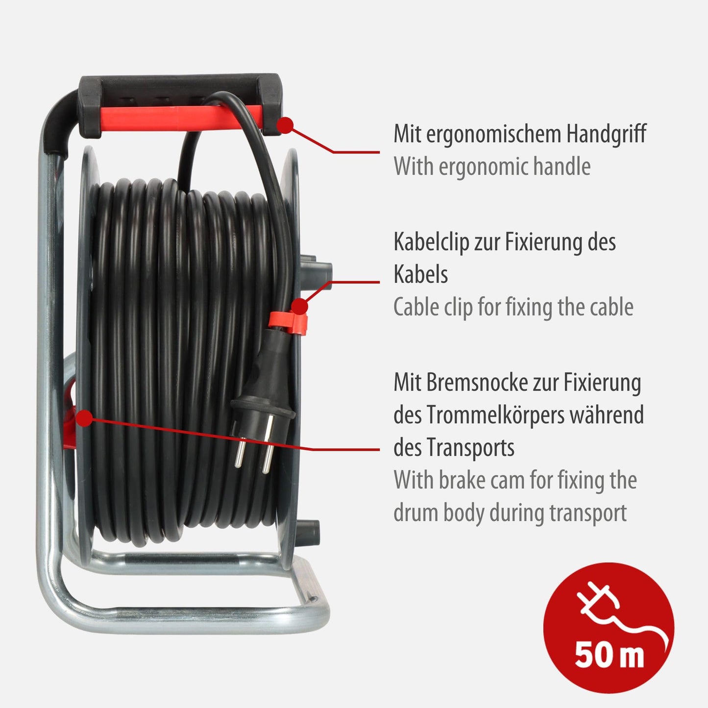Brennenstuhl Garant V2 Kabeltrommel 50m Kabel (Made in Germany, 4 Schutzkontakt-Steckdosen, Überhitzungsschutz, Trommelkörper aus Spezialkunststoff)