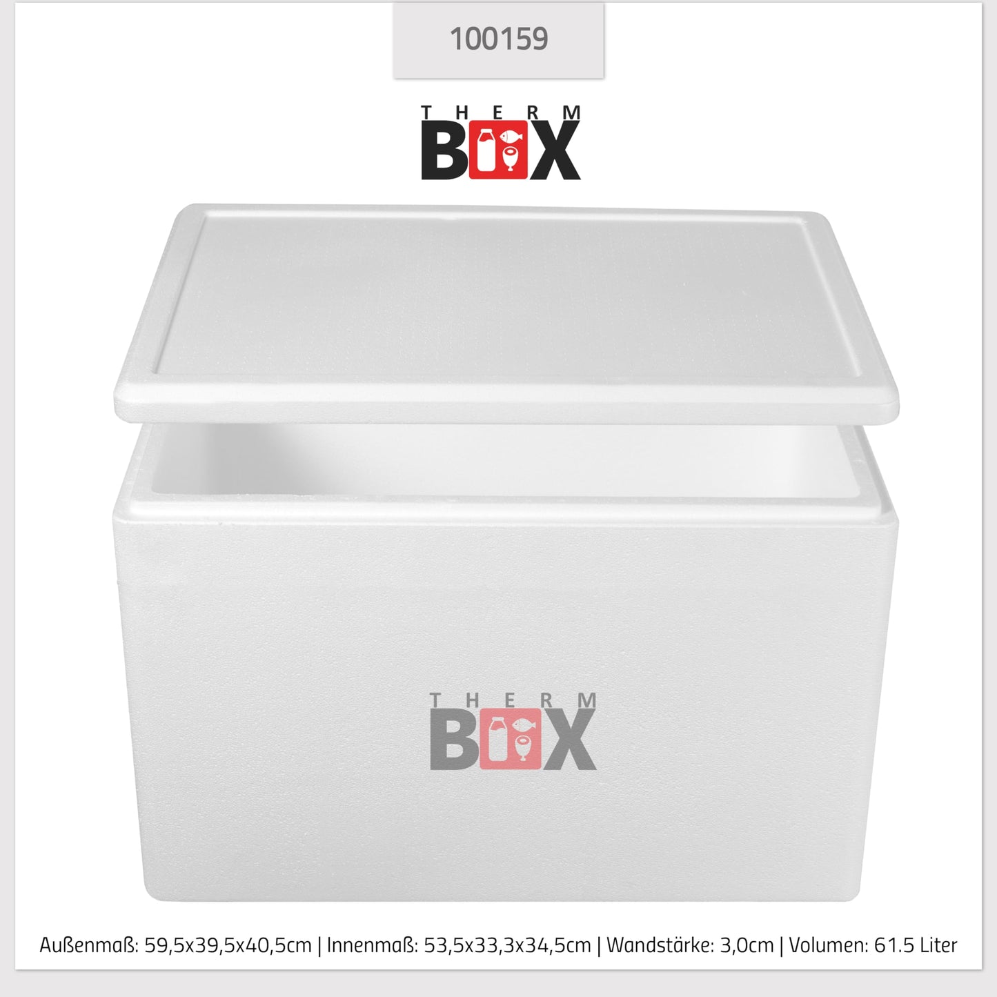 THERM BOX Styroporbox 61W 53x33x34cm Wand 3cm Volumen 61,5L Isolierbox Thermobox Kühlbox Warmhaltebox Wiederverwendbar