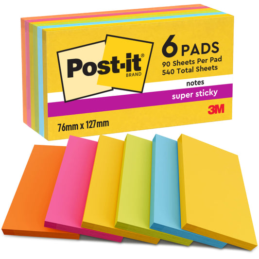 Post-it Super Sticky Notes, Carnival Collection, Carnival, 76 x 127 mm, 6 Blöcke a 90 Blatt