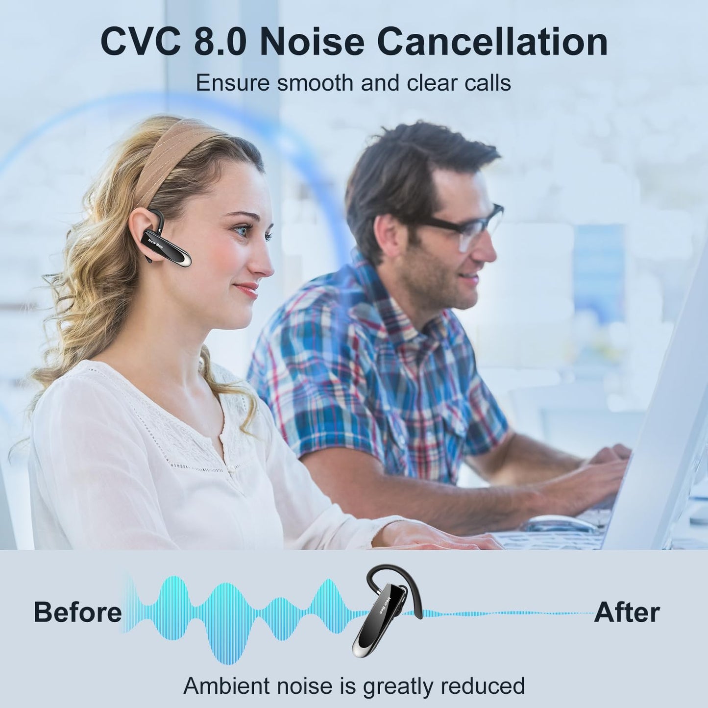 New Bee Bluetooth Headset Wireless Freisprech Telefon Bluetooth-Headset mit Mikrofon für iPhone Samsung Huawei mit 60 Tage Standby Schwarz