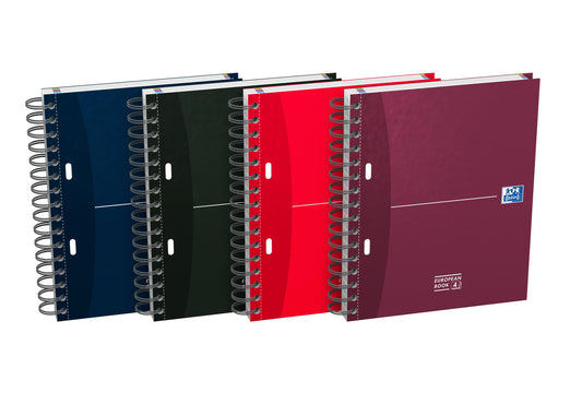 Oxford Collegeblock A5, kariert, 200 Seiten, European Book, 3 Register, 4 Farben, 5 Stück