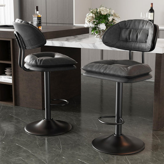 Hawthyhome Barhocker 2er Set, Ergonomische Gepolsterte Barhocker mit Rückenlehne, Verstellbare Doppellagige Barstuhl, für Esszimmer Heimbar Kücheninsel, 2 x Hocker (Dunkelgrau)