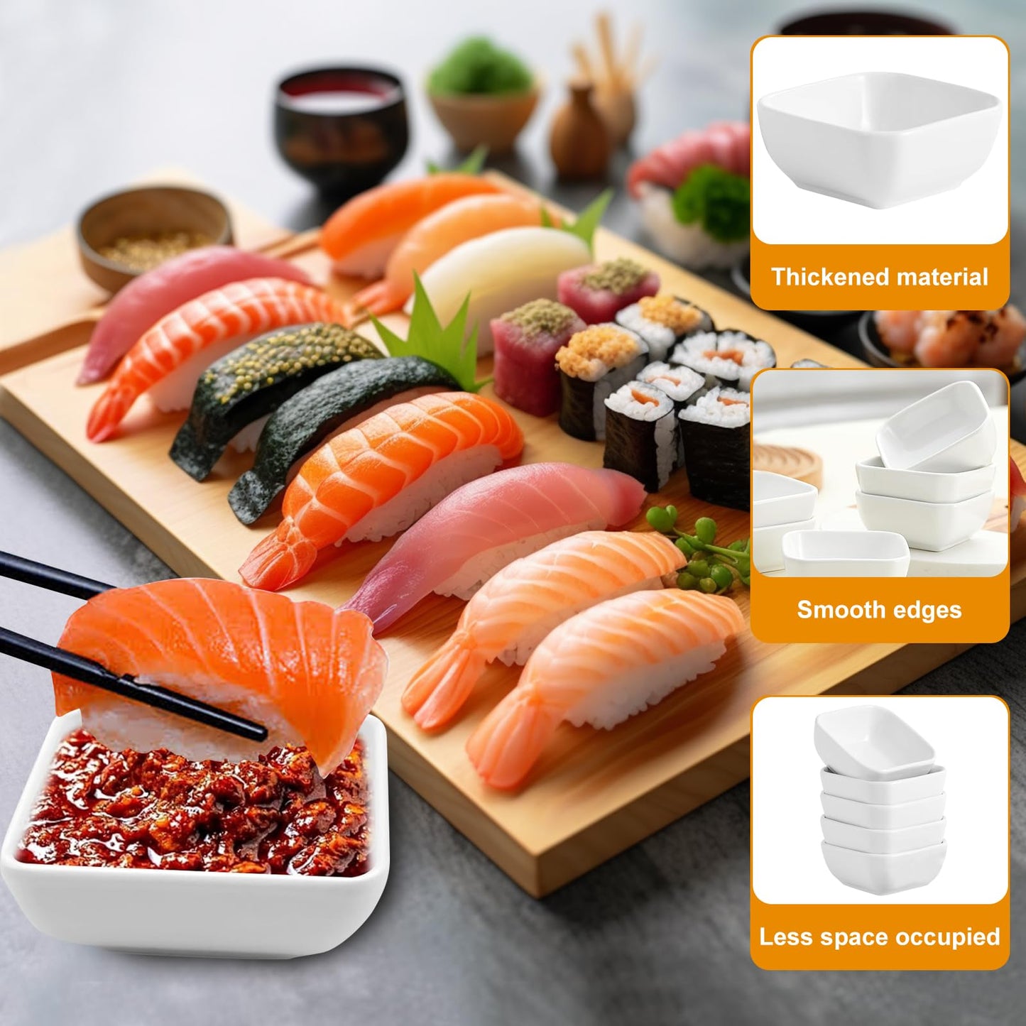 UptVin 12 Stücke Dip Kleine SchäLchen, Sojasauce SchäLchen Weiß, Sushi Schalen für Saucen, Quadratische Vorspeisenteller Klein, für Soße, Dipping, Gewürzen, Snack, Früchten