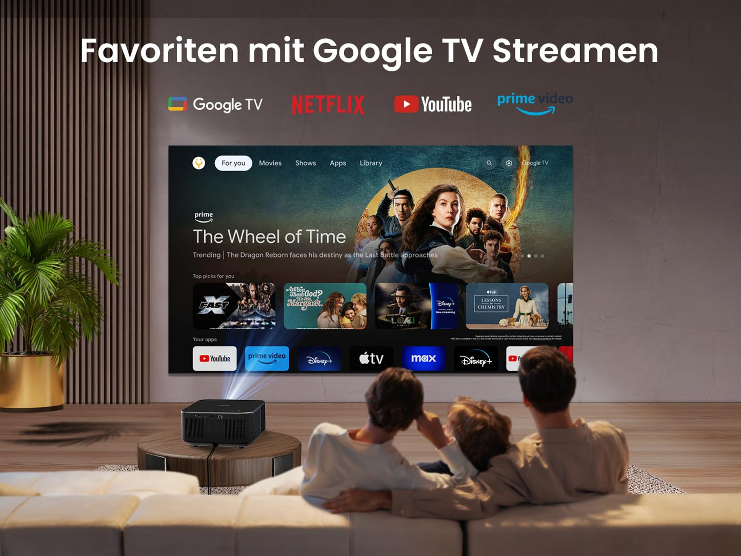 Yaber K3 Smart Beamer 【1600 ANSI & Google TV & Sound by JBL】 Tageslicht Beamer mit WiFi 6 & Bluetooth, Handy Projektor für Heimkino&Outdoor, Auto-Bildeinstellung, Netflix & 7000+ Apps (Silbergrau)