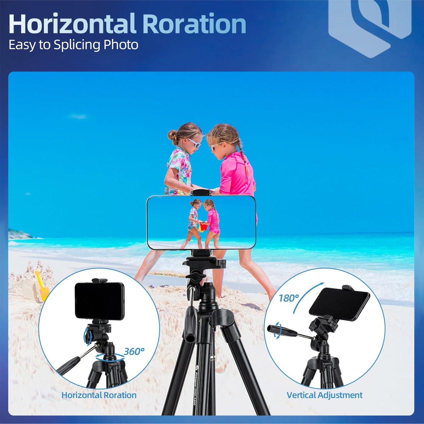 Fotopro DIGI-3400 Kamera Stativ leichtes Aluminium Dreibein Stativ für Smartphone Handystativhalter mit Bubble-Level und Fernauslöser für Phone Stativ Tripod Ständer