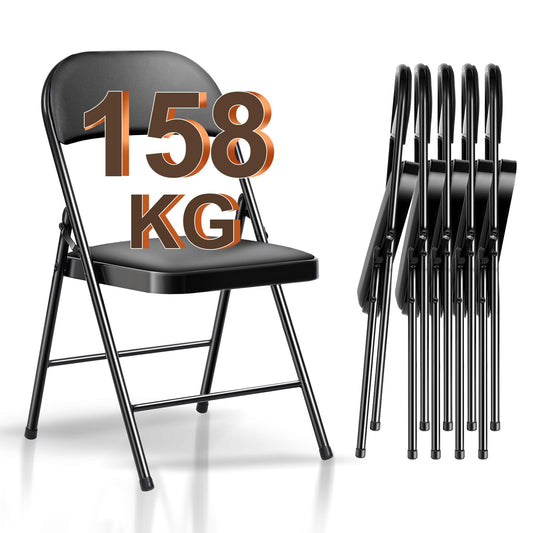 BULAGE Klappstuhl 6er Set Gartenstuhl Klappbar, Wasserdicht Campingstuhl bis 158 KG Metall Klappsessel, Klappstühle für Gäste, Küche, Camping, Schwarz