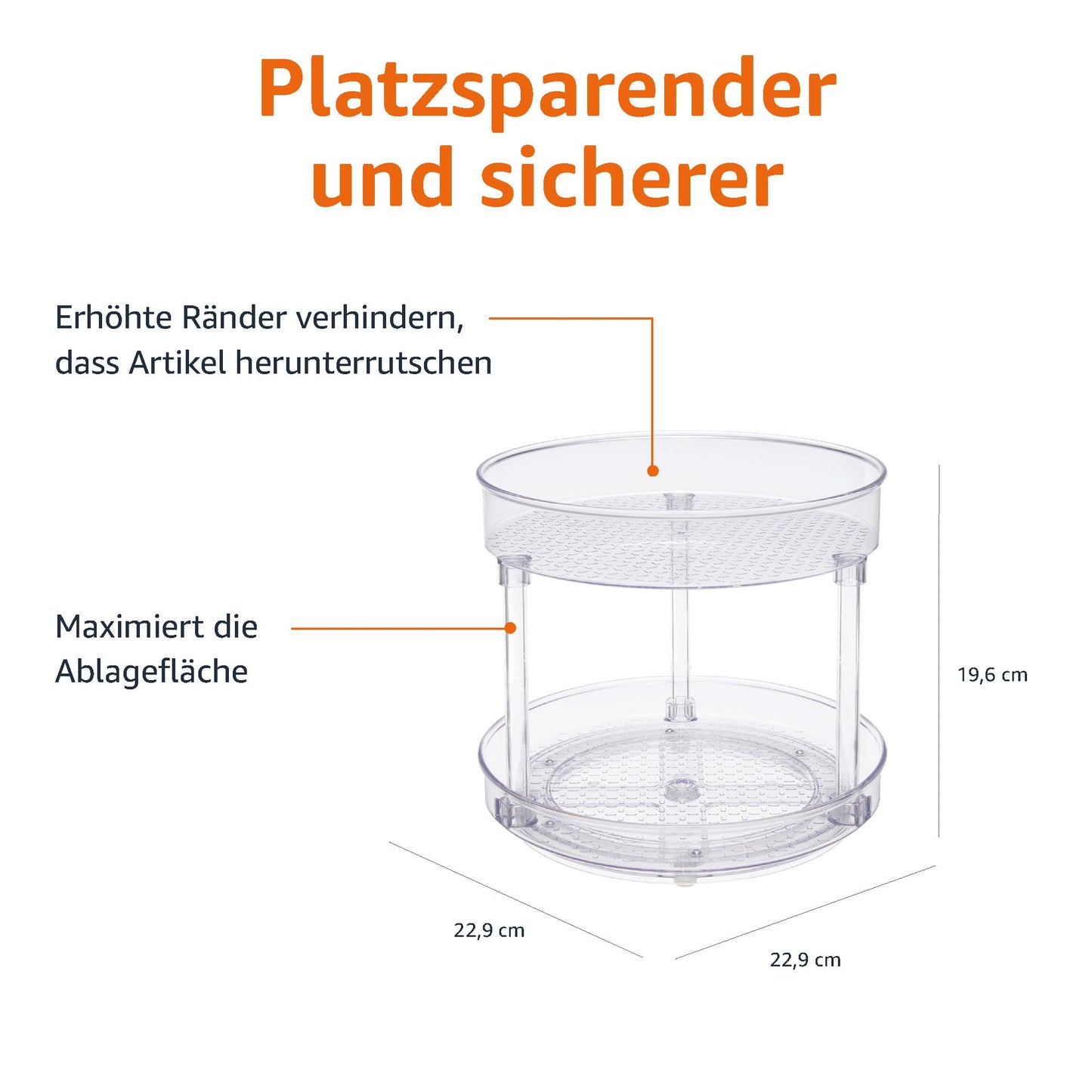 Amazon Basics Drehregal Lazy Susan, 2 Ebenen, transparent, Organizer, 22,9 cm