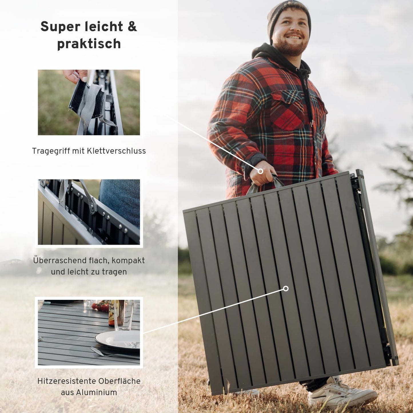 CAMPWERK Alu Camping Tisch, Campingtisch XL, Klapptisch, Gartentisch, Camping Möbel, Faltbar & Tragbar, Leichtes Aluminiumgestell, Ausklappbar, Für 2-6 Personen, 150 x 76 cm
