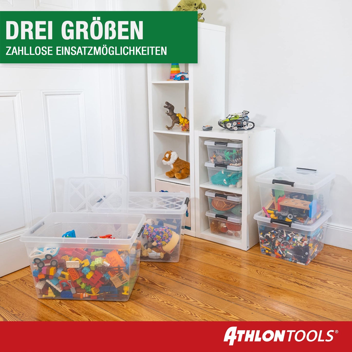 ATHLON TOOLS 4x 12.5 L Aufbewahrungsboxen mit Deckel, lebensmittelecht - Verschlussclips - 100% Neumaterial Plastik-Box transparent - Kleiderboxen stapelbar…