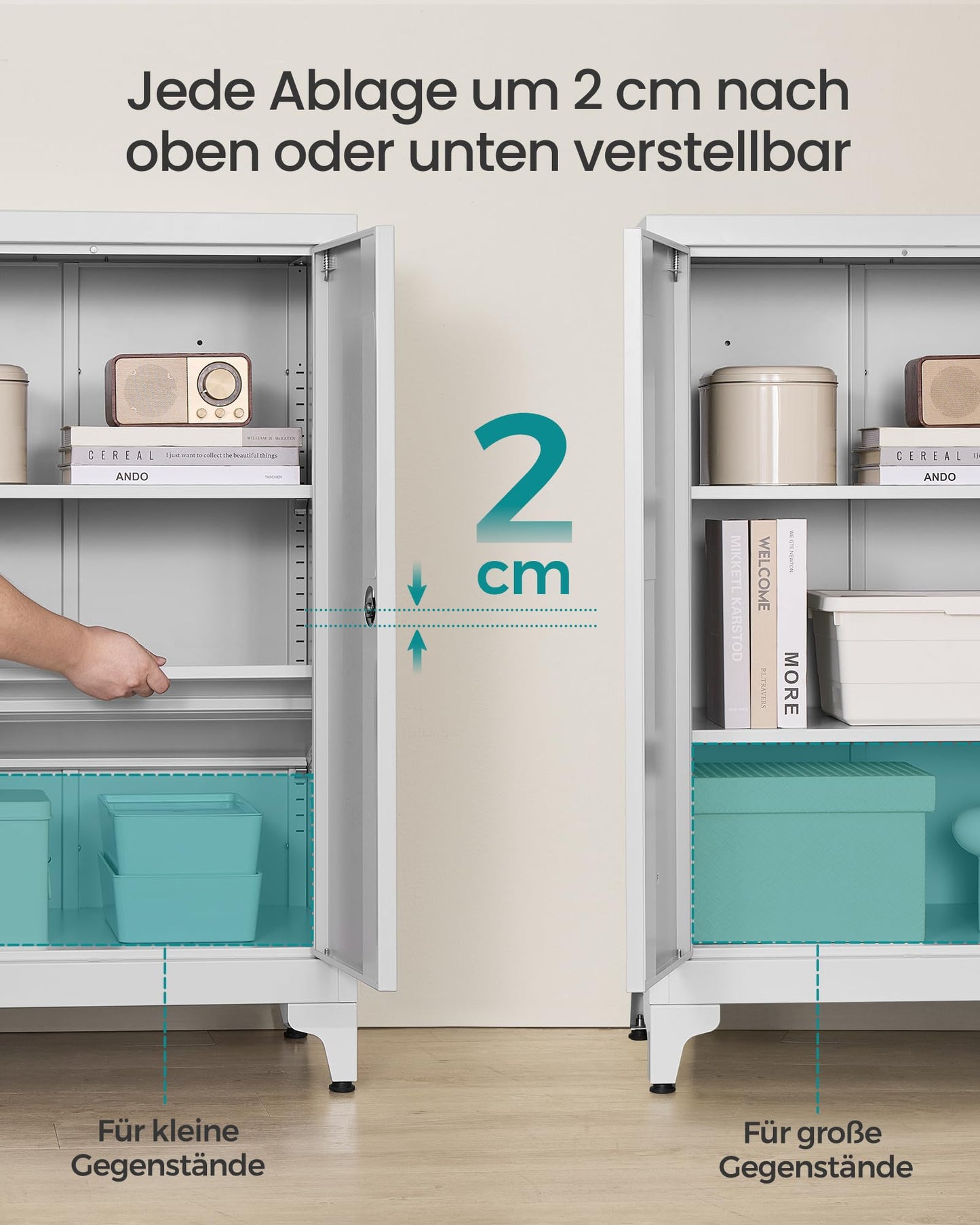 SONGMICS Aktenschrank, Mehrzweckschrank, Büroschrank mit 2 Türen, Schrank abschließbar, Aufbewahrungsschrank aus Stahl, für Arbeitszimmer, Wohnzimmer, mattgrau OMC012G01