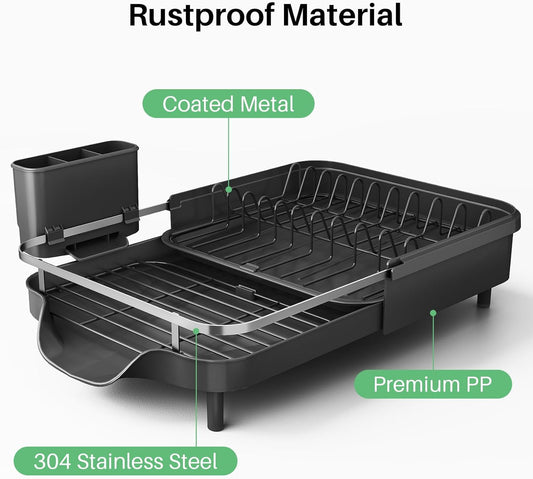 SAYZH Abtropfgestell Geschirr, platzsparender Abtropfgestell, Geschirrabtropfgestell mit Besteckhalter, Geschirrständer für die Küchentheke, Schwarz