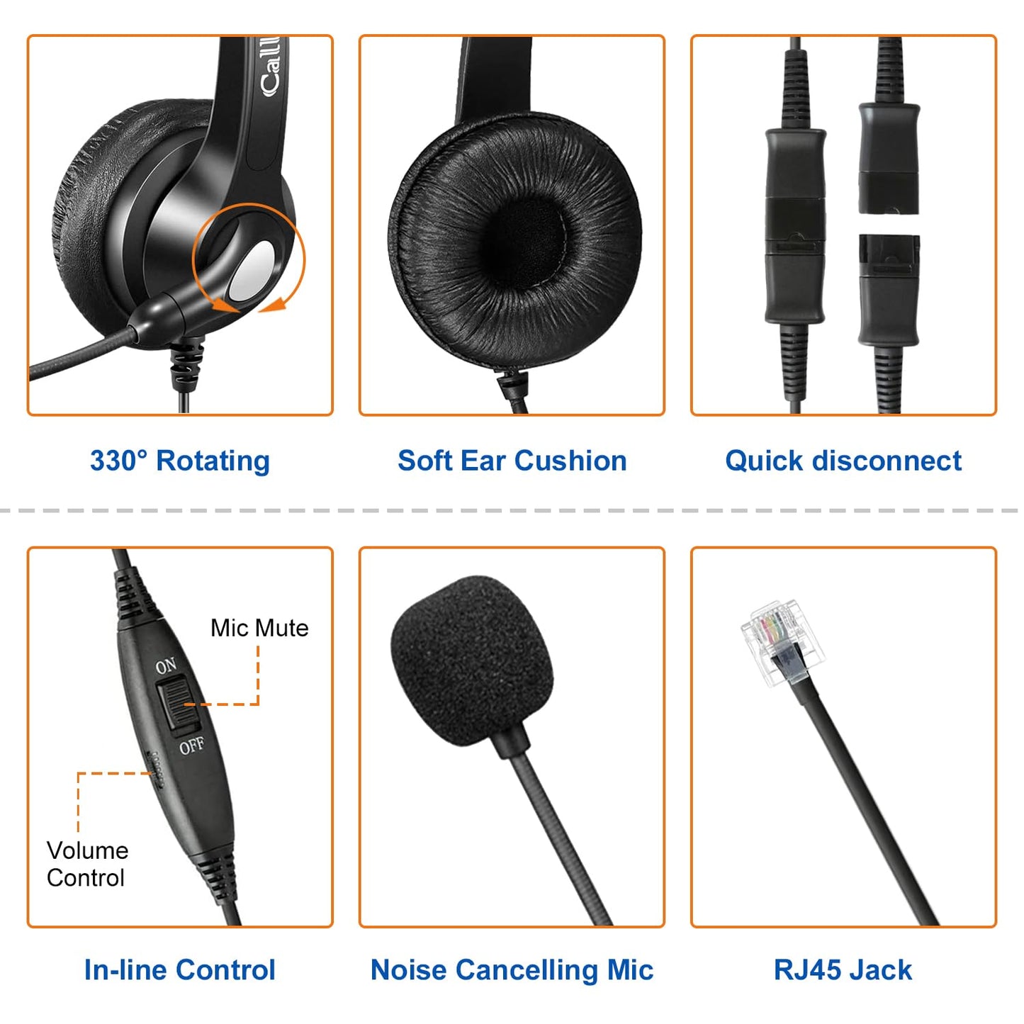 RJ45 Telefon Headset mit Mikrofon Noise Cancelling & Quick Disconnect Kabel, Festnetztelefon Kopfhörer Kompatibel mit Siemens Unify OpenStage 30 40 60 80 OpenScape, Mitel/Aastra 5370 6773 Telefone