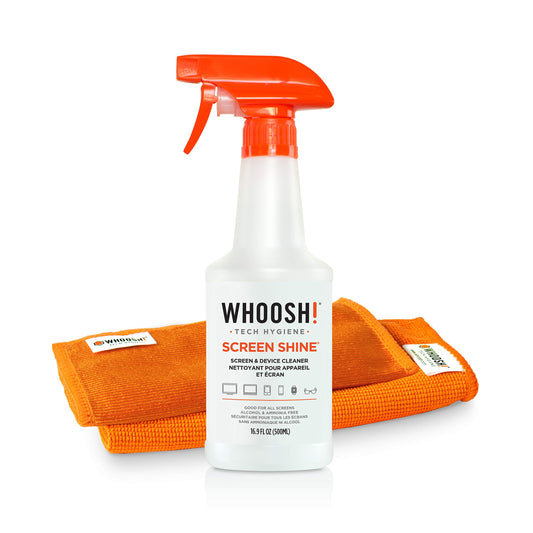 WHOOSH! Nachfüllbar Bildschirmreiniger Spray - 500ml+ 1 Mikrofaserreinigungstuch (35x35cm) - Für TV, Auto, Computer, Laptop, MacBook, iPad, Telefon, Kamera, Touchscreen