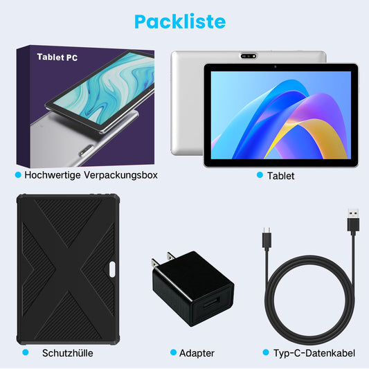 Winsing Tablet 10 Zoll,Tablet Android 13 mit Etui,Tablet 6GB RAM+64GB ROM+1TB Erweiterbar,WidevineL1 2.0GHz Tablet PC, 5MP+8MP Kamera,1280 * 800 IPS Tablette Unterstützt WiFi, BT 5.0,Bläulich Weiß