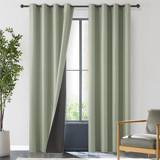 MRTREES Vorhang Salbeigrün 100% Vorhangverdunkelung Thermovorhang Wärmeisolierend Kälteschutzvorhang Gardinen Wohnzimmer 2er Set, Gardinenschals mit Ösen 225 cm Lang, 140 cm Breit