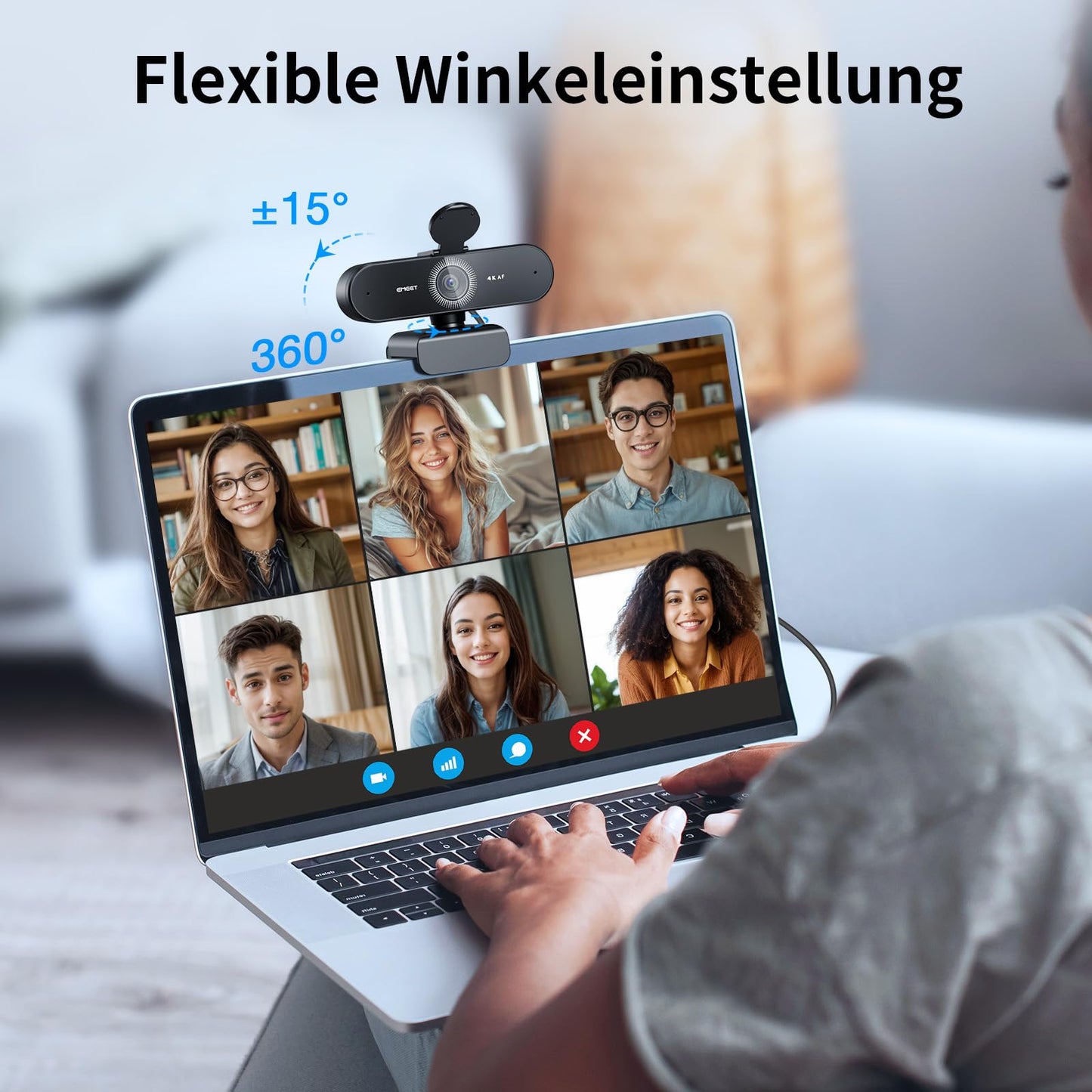 EMEET Webcam NOVA 4K, 4K Webcam mit 2 Mikrofon mit Rauschunterdrückung, Ultra HD Webcam mit 73° Weitwinkel und Objektivabdeckung, PDAF Automatische Lichtkorrektur, Webcam für Mac, Laptop, Zoom, Skype