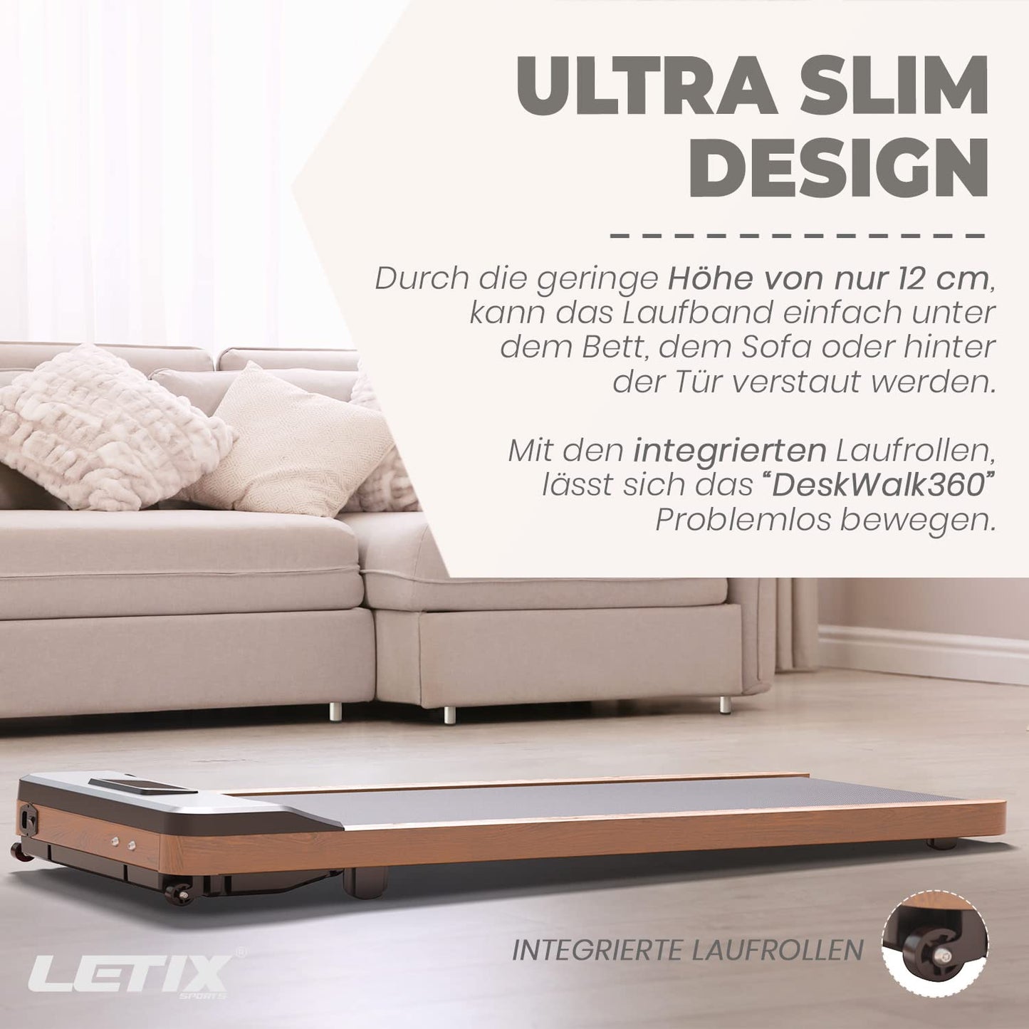 Elektrisches Laufband DeskWalk für zu Hause oder Büro, LCD-Display Motorisiertes Fitnessgerät, Schreibtisch Heimtrainer (Holz-Optik)