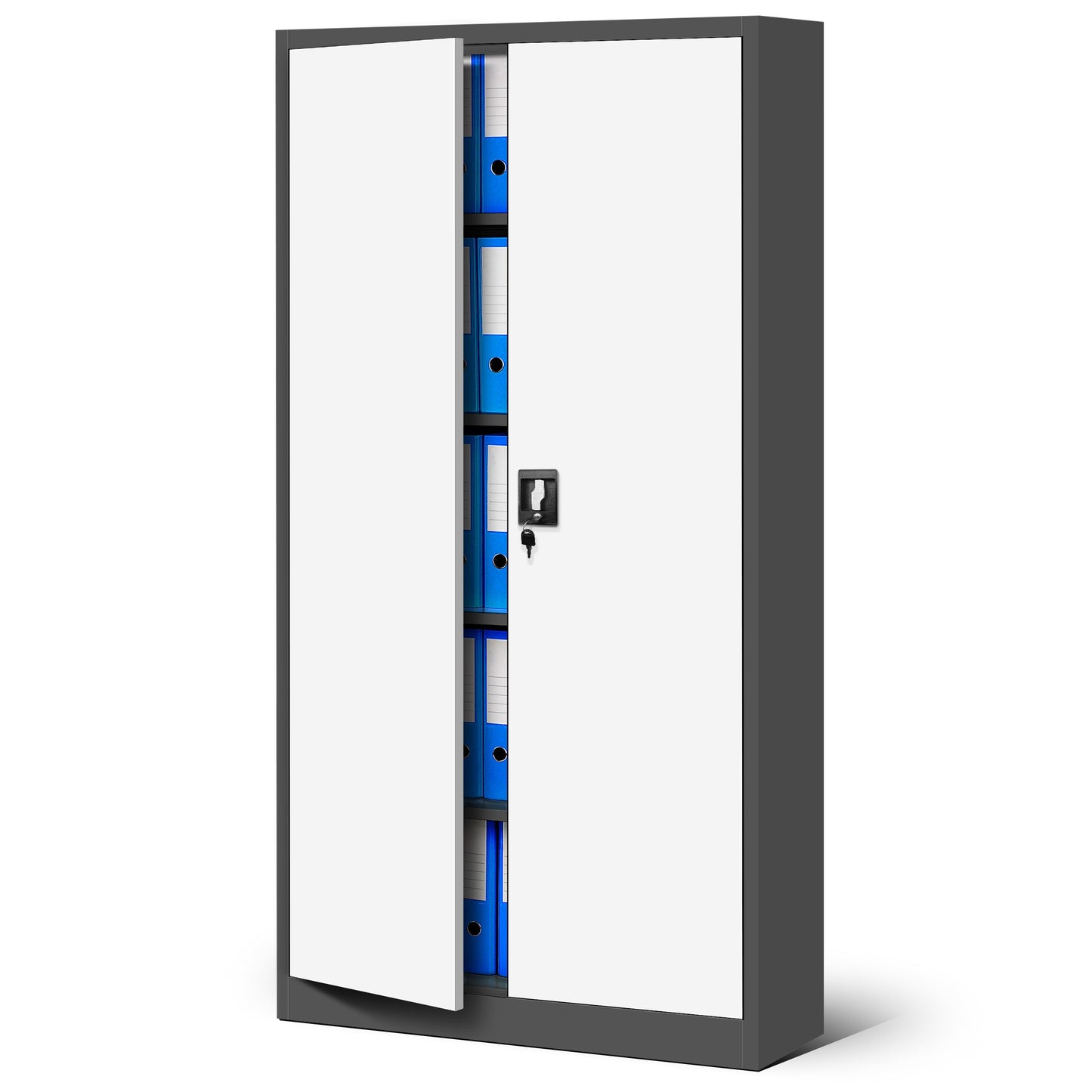 Jan Nowak Aktenschrank C001H Büroschrank Metallschrank Stahlschrank Werkzeugschrank Stahlblech Pulverbeschichtet Flügeltürschrank Abschließbar 195 cm x 90 cm x 40 cm (anthrazit/weiß)