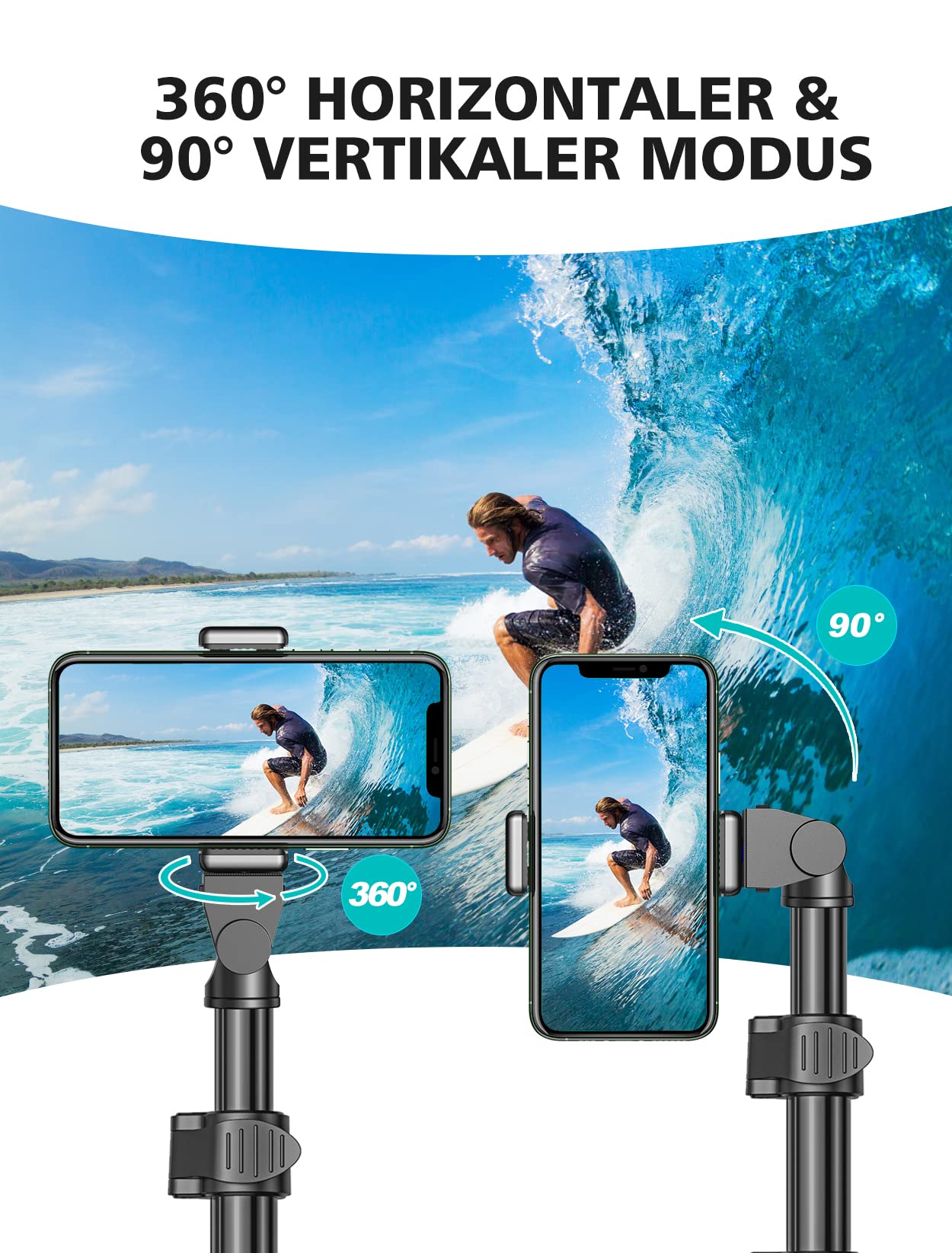 CIRYCASE 142cm Handy Stativ, Erweiterbarer All-in-One Selfie Stick Stativ mit Bluetooth Fernbedienung, Smartphone & Kamera Stative Kompatibel mit iPhone, Galaxy, Perfekt für Selfies/Videoaufnahmen