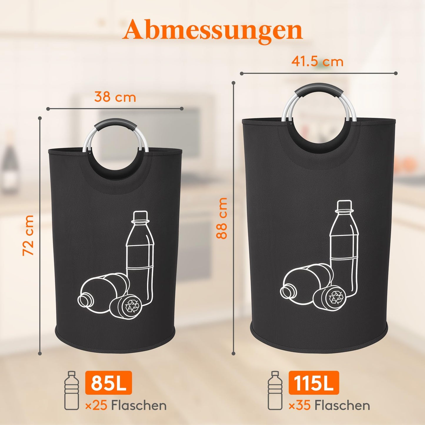 Lifewit 85L Pfandflaschen Sammelbehälter, Groß Pfandflaschen Aufbewahrung, Behälter Leergut & Altglas Aufbewahrung mit Softgrip-Griffen aus Aluminium, Flaschensammler Küche Abstellraum，Schwarz