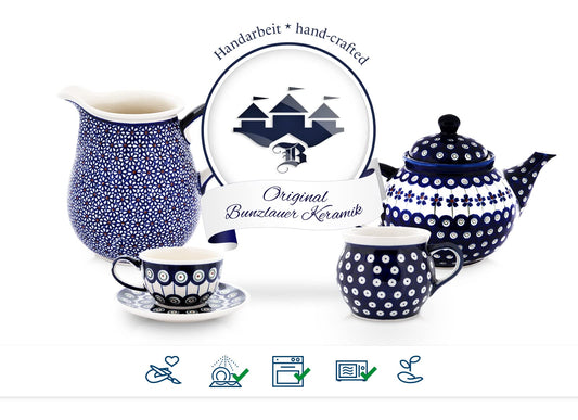 Bunzlauer Keramik XL Kugelbecher, 0,42 Liter, H 9,0 cm, Ø 14,00 cm, Dekor DU126