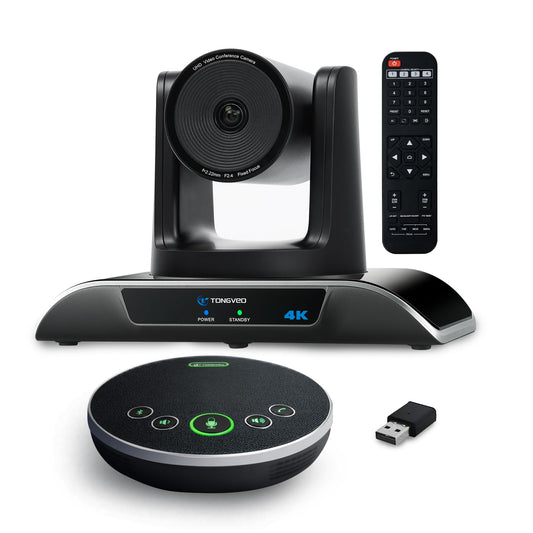 TONGVEO 4K All-in-1 Konferenzraum-Kamera-System mit Bluetooth-Mikrofon, AI Auto-Tracking 5X Digitalzoom USB3.0 124° Weitwinkel PTZ-Kamera und Freisprecheinrichtung für Zoom Skype Teams und mehr
