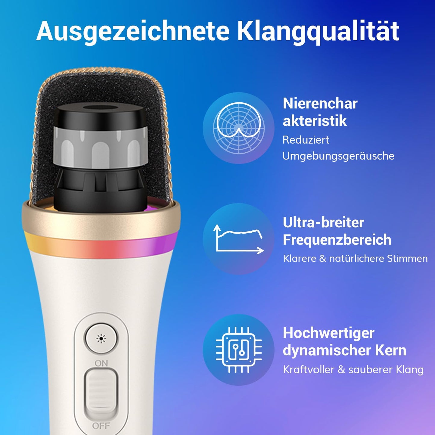 TONOR Dynamisches Karaoke Mikrofon, RGB XLR Gesangsmikrofon zum Singen, Handmikrofon mit 5M Kabel, Weiß Supernieren Microphone für Live-Gesang/Bühne/Lautsprecher/Studio/Zuhause/Party