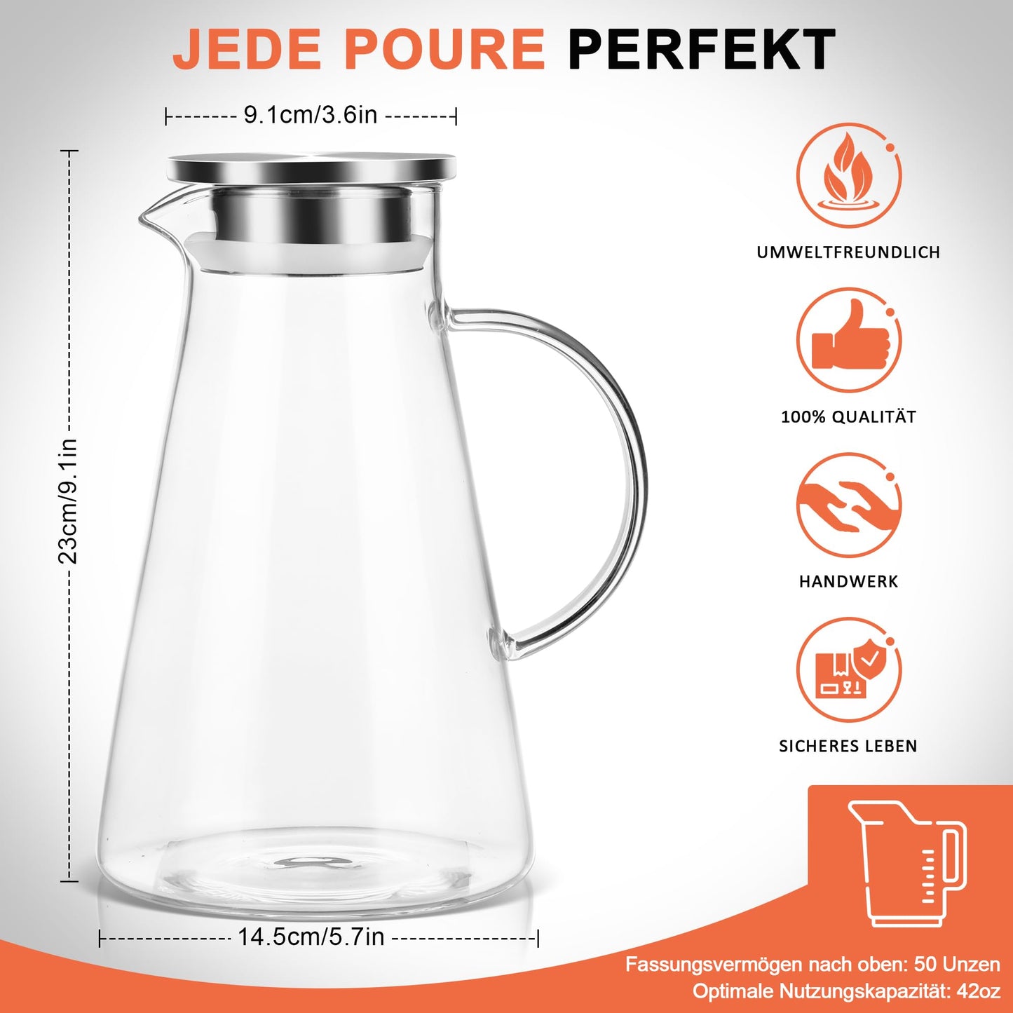 SUSTEAS 2.0 Liter 70 Unzen Glas Krug karaffe mit Deckel Eistee Krug Wasserkrug Heißes Kaltes Wasser Eistee Wein Kaffee Milch und Saft Getränkekaraffe wasserkaraffe