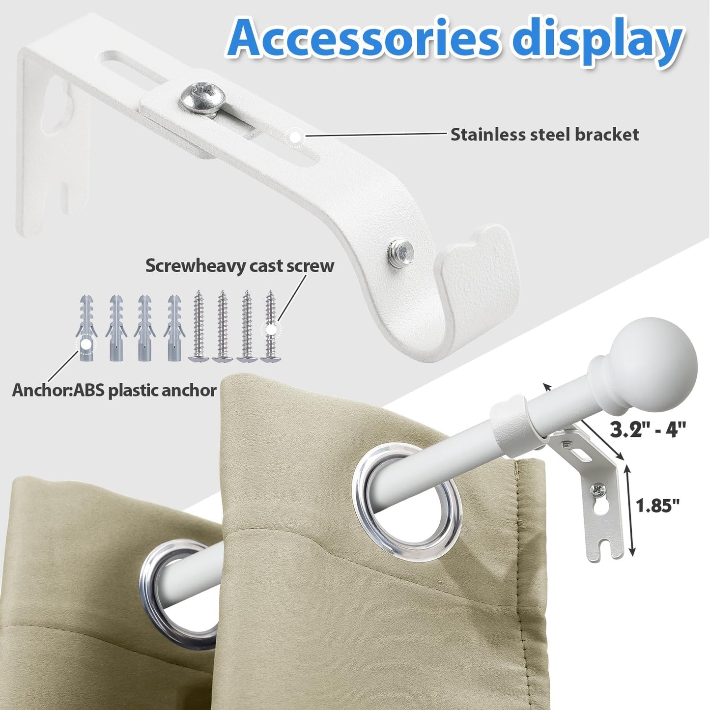 Gardinenstange 70-120cm,Gardinenstange Weiß 16mm, Gardinenstange Ausziehbar Vorhangstange mit Halterungen,Stabile Gardinenstangenset für Schlafzimmer, Wohnzimmer,Küche