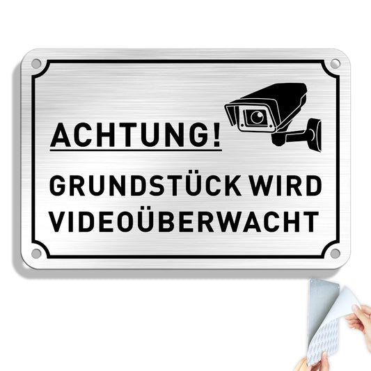 SINMAO “ACHTUNG!GRUNDSTÜCK WIRD VIDEOÜBERWACHT ”mit Bohrlächer,Wetterfest,Reflektierend - (15 x 10 cm,0.1 cm Dick)- Warntafel-Videoüberwachung Schilder
