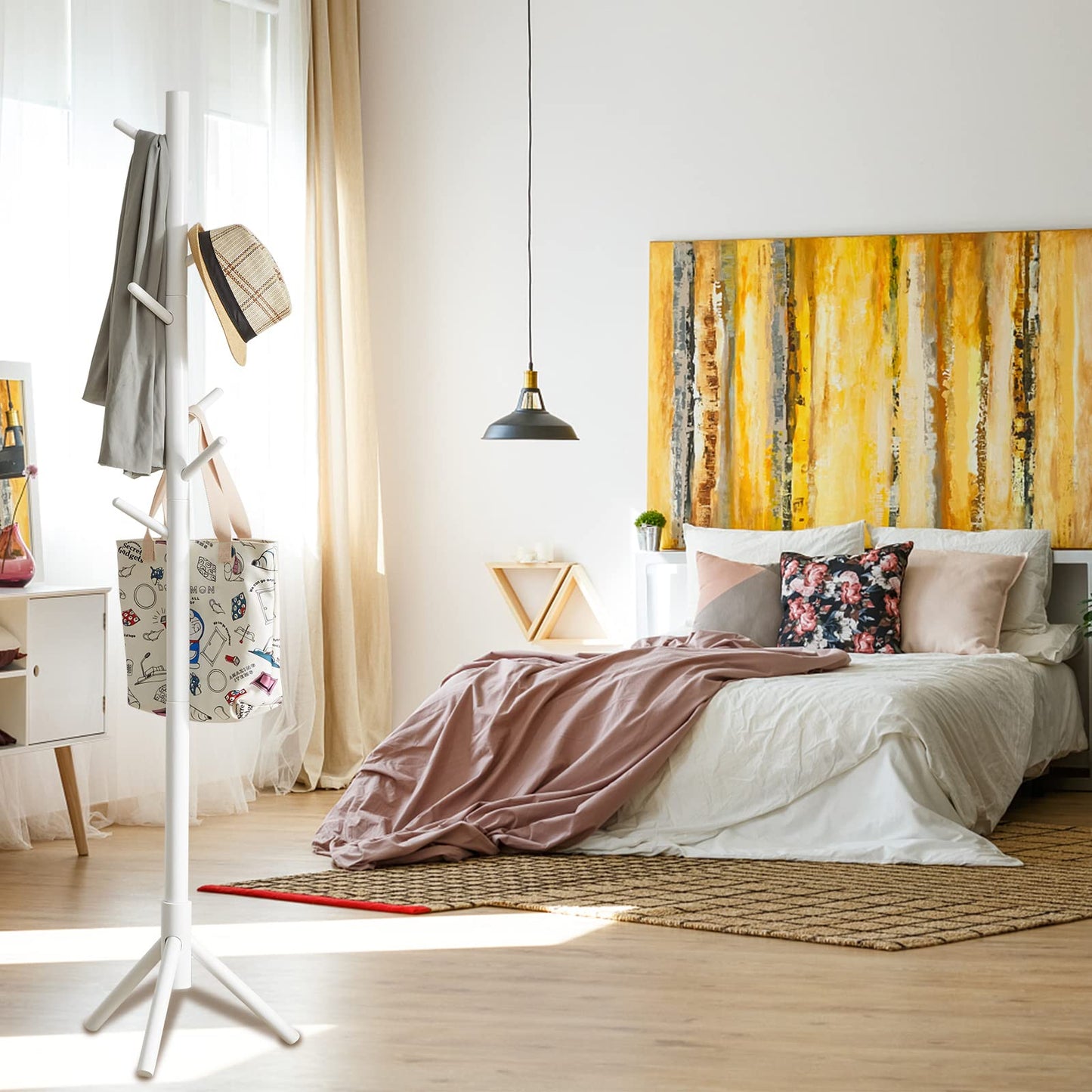IBUYKE Kleiderständer 8 Haken, Holz Garderobe für Flur Diele Schlafzimmer Wartezimmer Garderobenständer Vintage Kleiderstange Garderobe am Eingang, Wohnzimmer, Schlafzimmer Weiß RF-1194