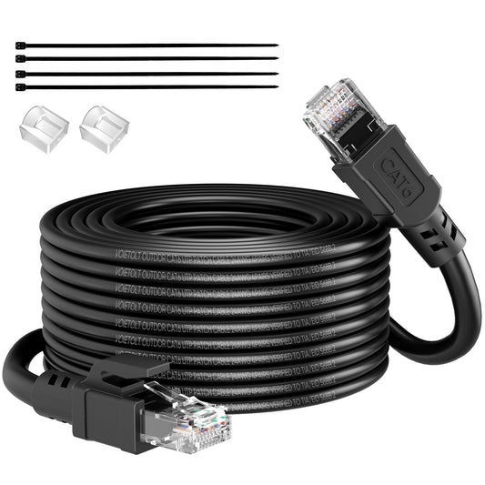 VOIETOLT Outdoor Cat 6 LAN Kabel 30meter, Außen Wasserdicht Direct Burial LLDPE UV Mantel - 24AWG 10Gbps Hochgeschwindigkeits Gigabit Ethernet Netzwerkkabel - CCA, UTP mit 20 Kabelbindern