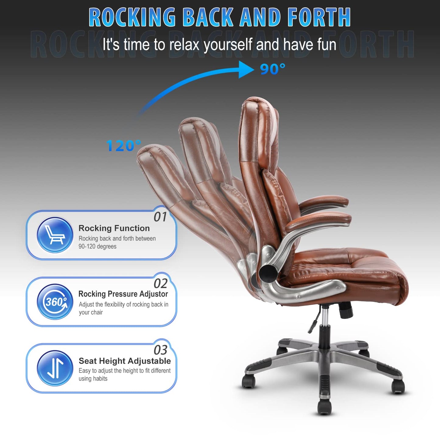 KCREAM Bürostuhl Computer hohe Rückenlehne verstellbare Flip-up-Armlehnen Ergonomischer Schreibtischstuhl Executive Diamond-Stitched PU Leder Swivel Task Chair mit Armlehnen Lendenwirbelstütze