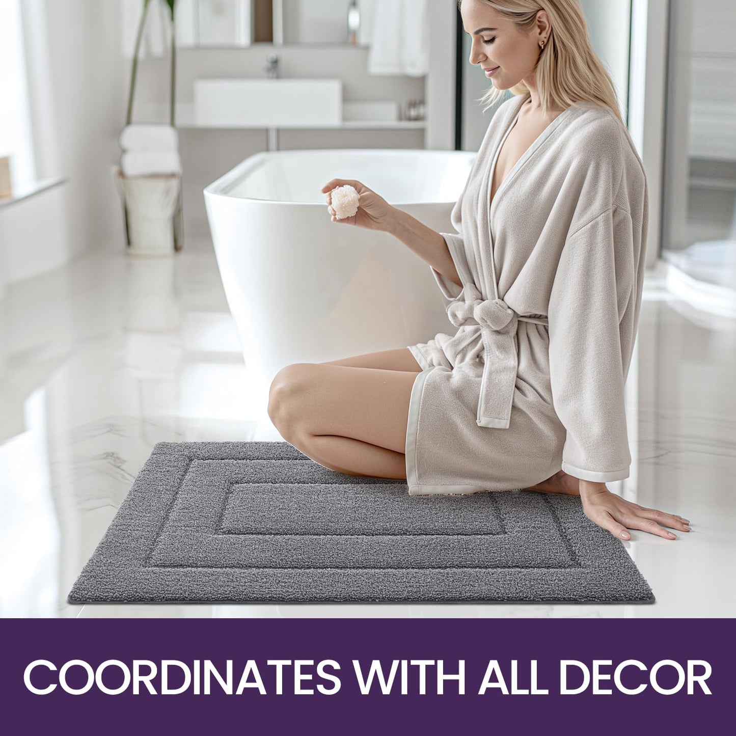 DEXI Badteppich rutschfeste,weicher Badezimmerteppich Wasserabsorbierend Badematte maschinenwaschbar Badvorleger für Dusche,Badewanne und Toilette, Grau, 40 x 60 cm