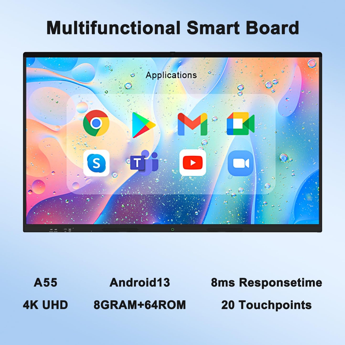 YCKJNB 65 Zoll 4K Touchscreen Smartboard, Display Interaktives Whiteboard, 8GB RAM, 64GB ROM, Eingebaut Ultra-High-Definition-Kamera, Mikrofon, Unterstützt WiFi, Bluetooth, HDMI, All in One Monitore