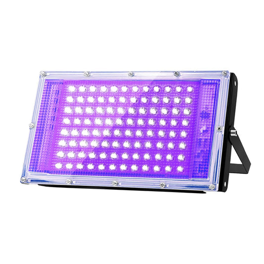 Glostars 100W LED UV Schwarzlicht Strahler, Schwarzlichtlampe, IP66 Wasserdicht, 395-400nm UV Partylicht mit Schalter für Bar, Partyzubehör, Schwarzlicht Deko, Bühnenbeleuchtung (1 Packung