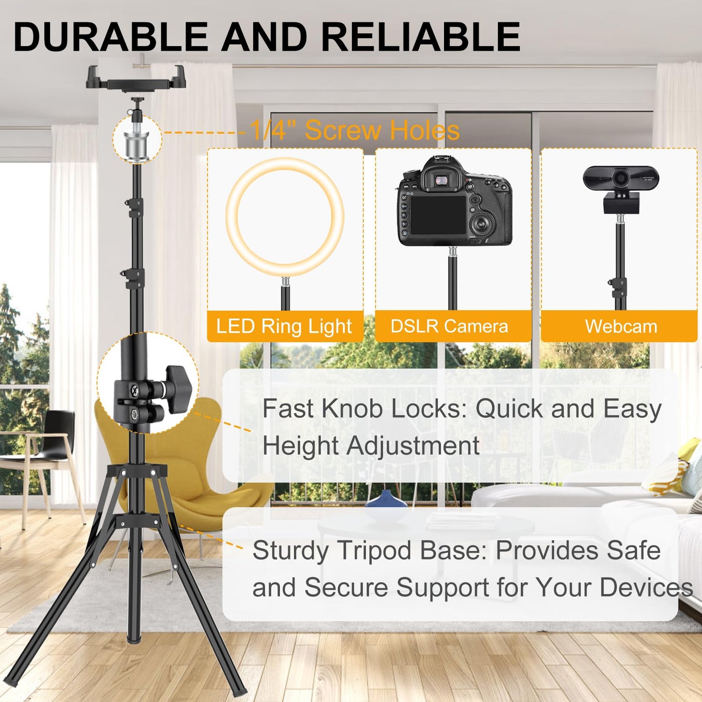 Tablet Stativ Halterung Bodenständer, Tablet Halterung Stativ Einstellbar bis zu 160CM/65 Zoll, 360°Verstellbarer iPad Halterung Stativ, Tablet Ständer für Samsung, iPad und Alle 4.7-13.5 Zoll Tablets