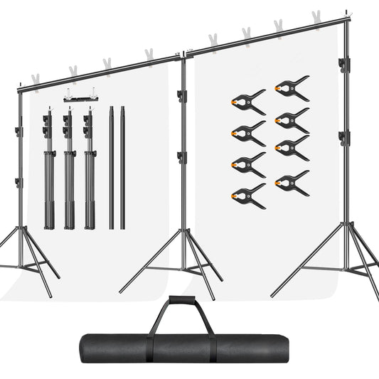 EMART Foto Hintergrund Ständer 3m x 6m, Verstellbarer Strapazierfähiger Hintergrundständer, Hintergrundsystem Fotostudio mit 8 Federklemmen, 1 Tragetasche für Studio Photo, Fotografie, Video, Hochzeit