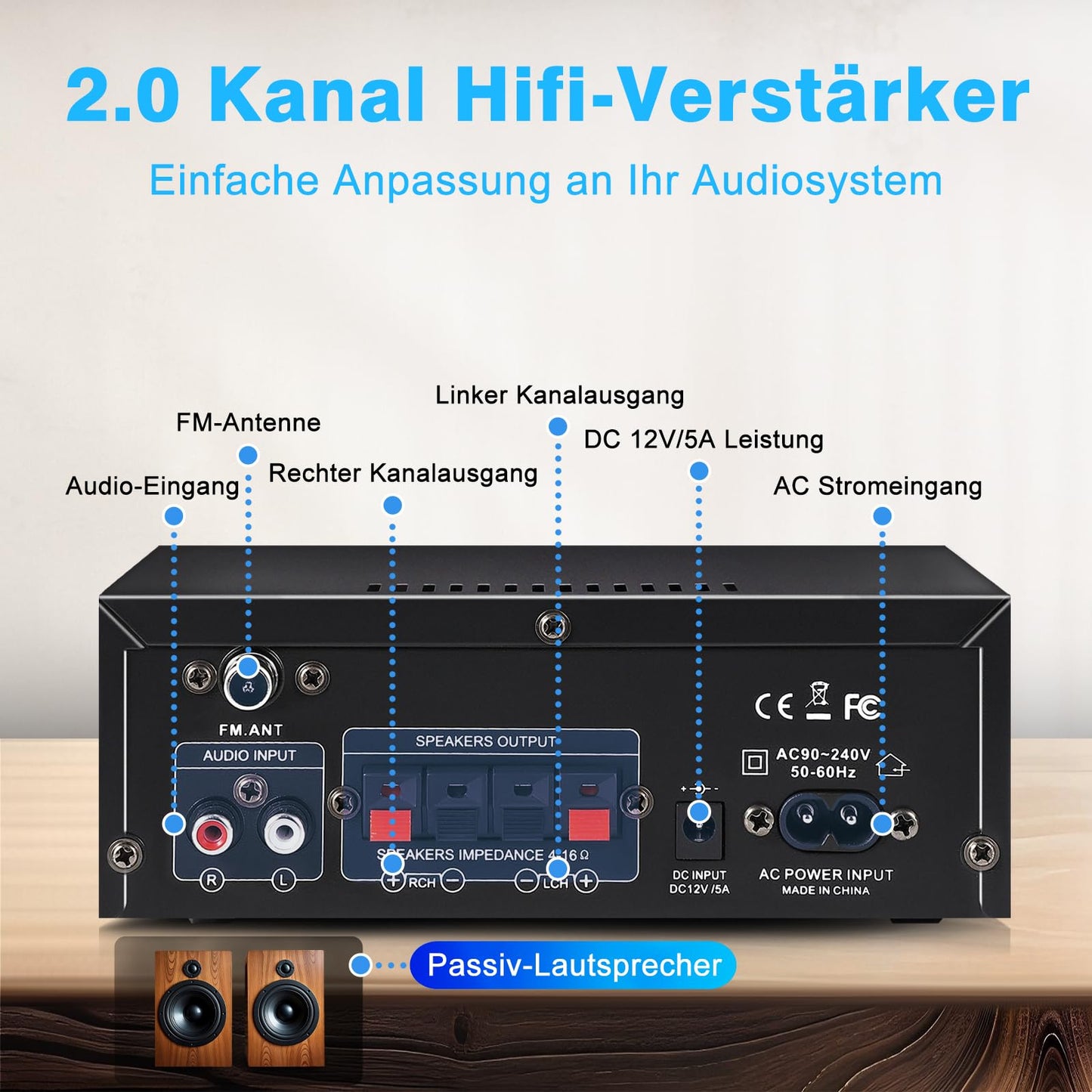 AK45 Pro HiFi-Verstärker WOOPKER Mini Verstärker, 500W,2 Kanäle Bluetooth Verstärker HiFi Stereo w/UKW-Radio, USB,SD,RCA,MIC In,Audio Verstärker Receiver für Zuhause oder Auto