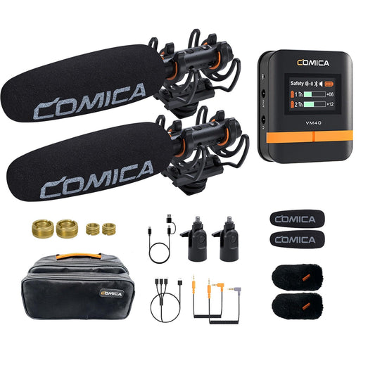 COMICA VM40 Combo Richtmikrofon, Super-Nieren-Zweikanal-Funkmikrofon für Kamera, Smartphone und PC