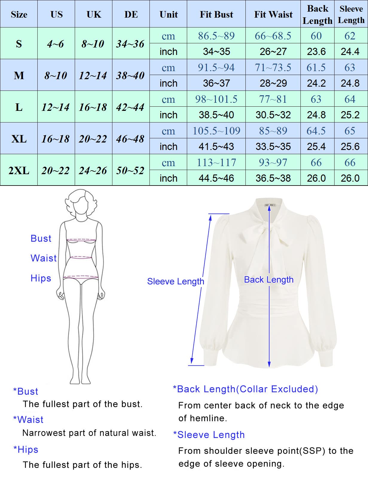 GRACE KARIN Damen Elegant Bow-Knot Büro Oberteile Puffärmel Schößchen Dressy Shirt Gesmokte Taille Blusen CL1476-01_2XL