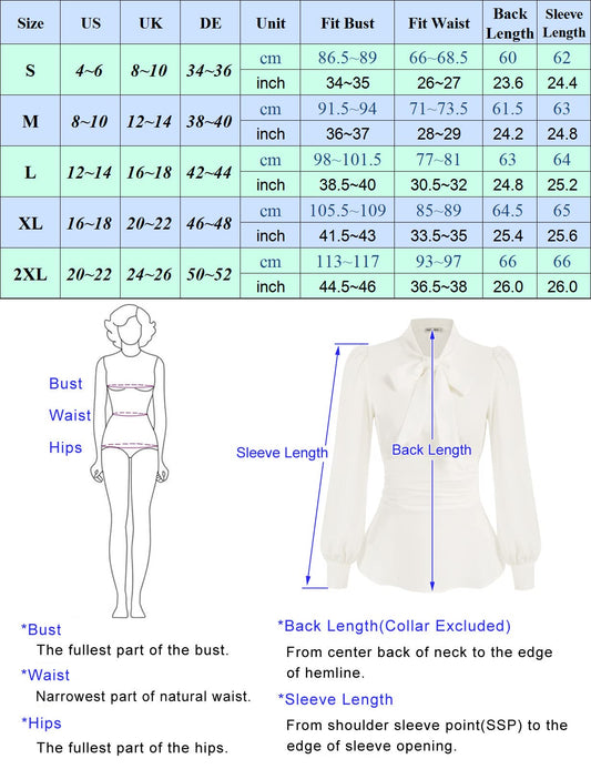 GRACE KARIN Damen Elegant Bow-Knot Büro Oberteile Puffärmel Schößchen Dressy Shirt Gesmokte Taille Blusen CL1476-01_2XL
