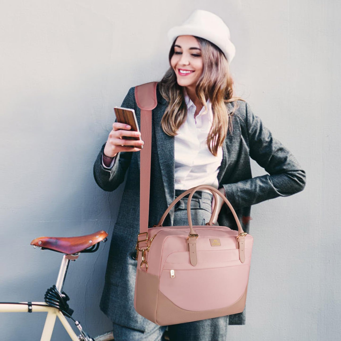 MATEIN Handtasche Damen Groß, Laptoptasche 17,3 Zoll Arbeitstasche mit Vielen Fächern Messenger Bag Businesstasche Frau Aktentasche Bürotasche Pink Laptop Bag Umhängetasche für Schule, Reisen, Rosa