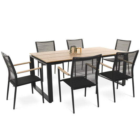 di volio Gartenmöbel PREZZA, langlebiges Gartenmöbel-Set für 6-8 Personen - Esstisch & 6 Stühle, Kunstholz & Aluminium, stapelbare und Bequeme Stühle (6+1)