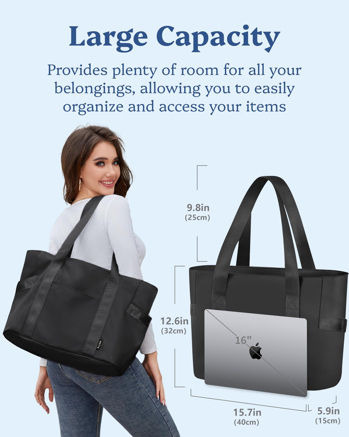 Prite Laptop-Tragetasche für Damen, wasserdichte Schultertasche mit 38,1 cm Computerfach für Arbeit, Schule, Reisen