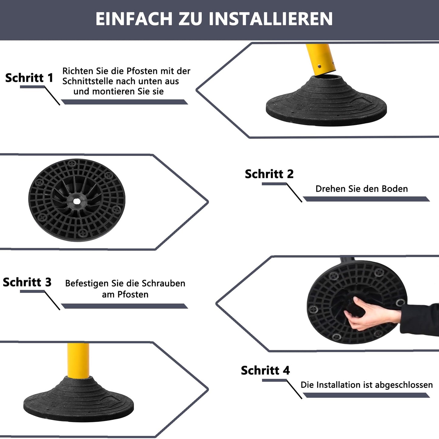 Vilnow Edelstahl Absperrpfosten Seil Abgrenzungsständer,4 Packung Crowd Control Barriers,Gelb-schwarz,wird in Flughäfen, Hotels und Ausstellungshallen verwendet